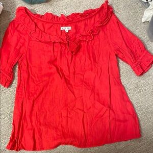 Alex Mill Linen Red Ruffle Blouse